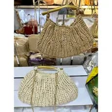 Bolsa de tecido trançado com design inovador, bolsa de mão com alça de metal, bolsa de palha, bolsa feminina, estilo fér
