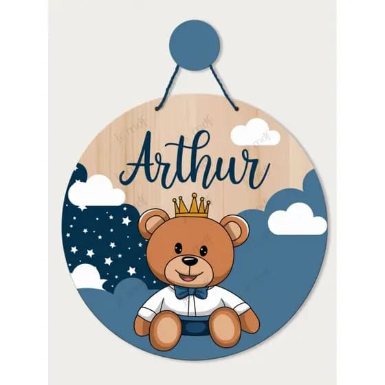 Placa Ursinho Personalizada com Nome Enfeite Porta Maternidade Decorativo 20 cm