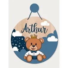 Placa Ursinho Personalizada com Nome Enfeite Porta Maternidade Decorativo 20 cm