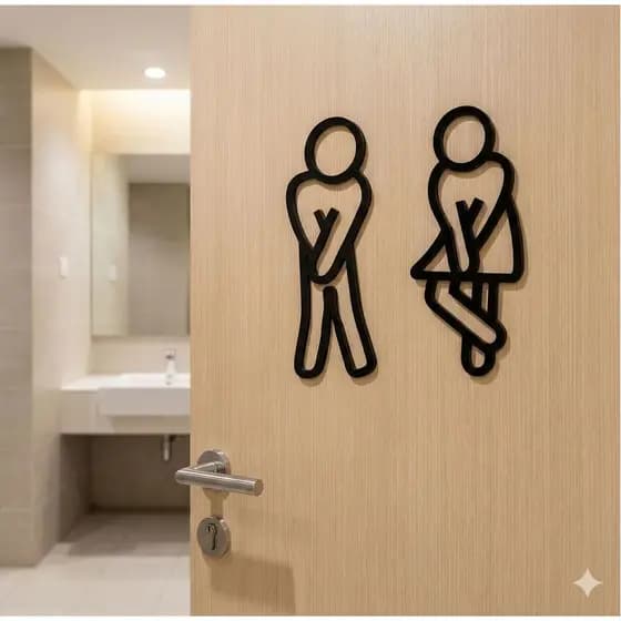 Kit Placas Banheiro Divertidas Masculino e Feminino Acrílico Preto Brilho - Decoração Moderna