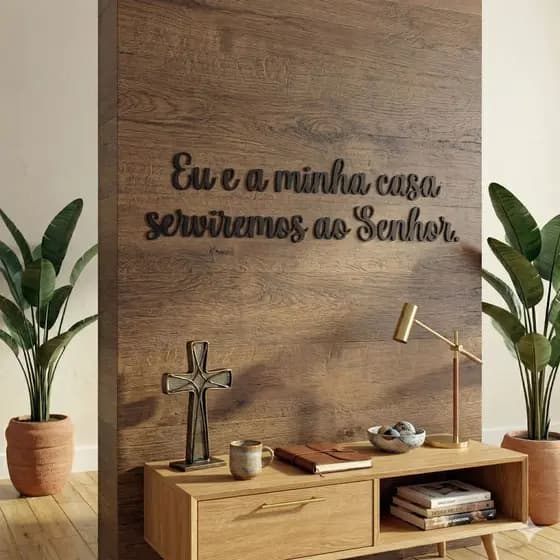 Letreiro Minimalista MDF Eu E Minha Casa Serviremos Ao Senhor MDF Com Fita Dupla Face