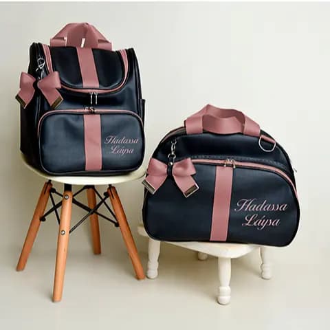 Kit Bolsa Maternidade Personalizado e Bordado 2 Peças l Mala e Mochila l luxo com Laço
