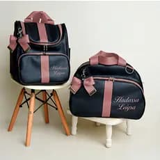 Kit Bolsa Maternidade Personalizado e Bordado 2 Peças l Mala e Mochila l luxo com Laço