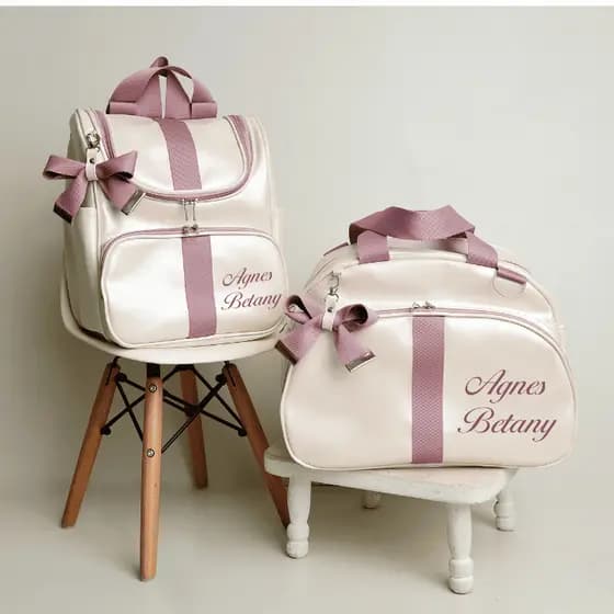 Kit Bolsa Maternidade Personalizado e Bordado 2 Peças l Mala e Mochila l luxo com Laço