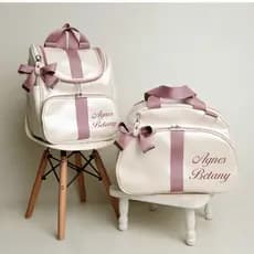 Kit Bolsa Maternidade Personalizado e Bordado 2 Peças l Mala e Mochila l luxo com Laço