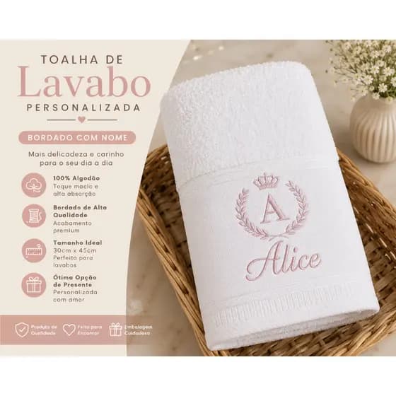 Toalha de Lavabo Dohler  Personalizada Bordada com Nome 30x45cm
