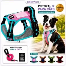 Peitoral Premium Ajustável Para Cães Com Guia Material Respirável Faixas Refletivas Reforçado Antipuxão