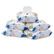 Kit com 05 Pacotes de Toalhas Umedecidas Turminha da Bagunça - 120 folhas 98% Água Lenço Umedecido