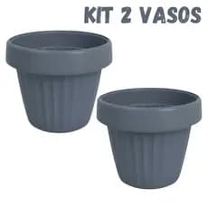 Kit 2 Vasos De Flor Redondo C/ Prato Embutido Anti Dengue 2,3l Plástico