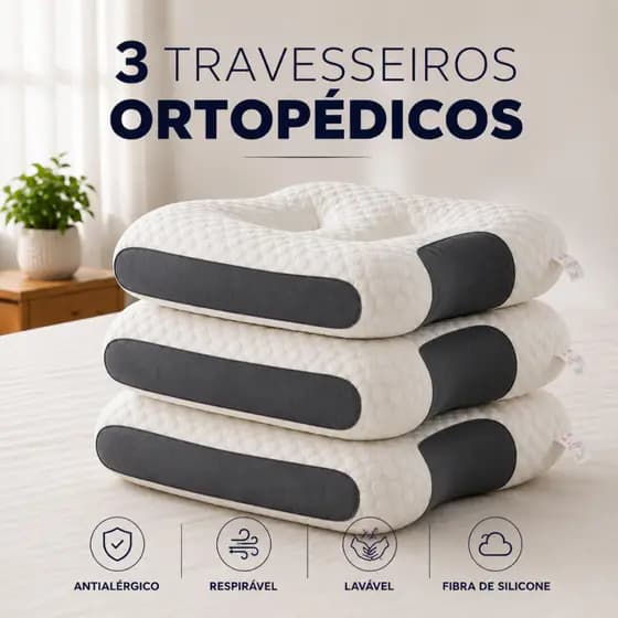 Kit 3 Travesseiros Ortopédico Cervical Anatômico Antialérgico Lavável Fibra Silicone