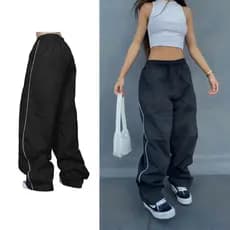calça feminina larga folgada tactel preta skate streetwear reforçada