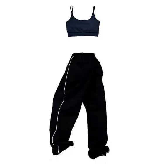 Kit feminino calça larga tactel cropped top curto street skate