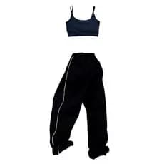Kit feminino calça larga tactel cropped top curto street skate