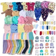 Super Kit 50 Peças Roupas de Bebê Body Macacão Calça Mijão Luvas Toucas e Meias Liso e Estampado Enxoval Maternidade