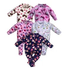 Kit 5 Macacão Bebê Suedine Algodão Estampado Menino Menina