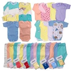 Kit 30 peças Body Bebê Estampado e Liso + Mijão + Meias Enxoval Maternidade