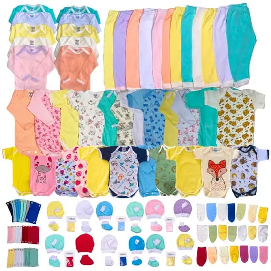 Kit 34 Peças Roupas de Bebê Super Completo Bodies Calças Toucas Meias