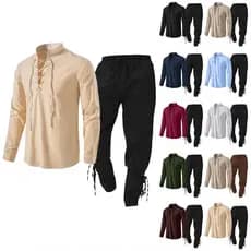 Conjunto De Fantasia De Cavaleiro Medieval Masculino , 2 Peças , Renascentista , Cosplay , Camisas Pirata , Calças Com F