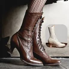 Estilo Britânico Punk Nobre Feminino Retro Cavaleiro Bota Medieval Couro Do Plutônio Tornozelo Botas Senhora Cosplay Sap