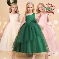 2022 Vestido Para Meninas Diagonal Ombro Gaze poncho De Princesa Natal Cor Sólida