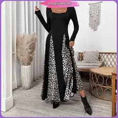 2025 novo estilo leopardo impressão costura macacão Retro cintura alta manga longa macacão feminino