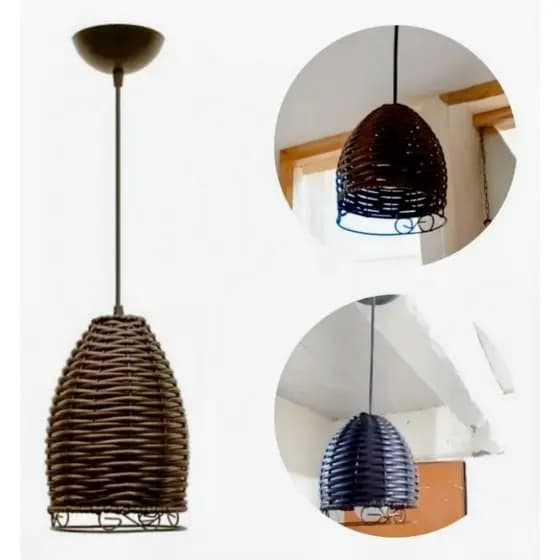 Pendente lustre luminária sino taça junco sintético