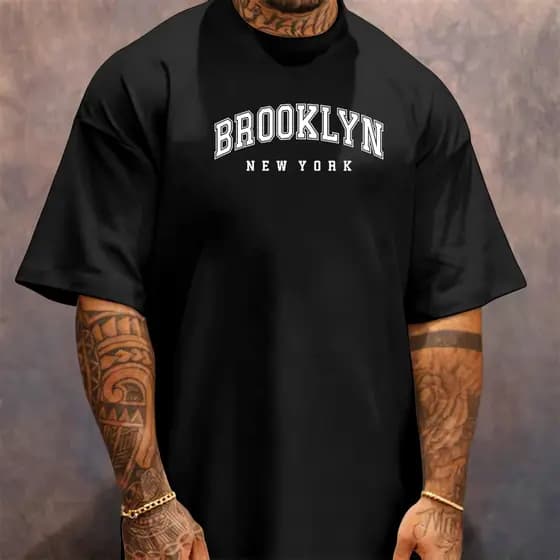 Camiseta Camisa Gangster Estilo de Rua Oversized Streetwear Masculina Gola Alta Brooklyn New York