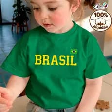 Camiseta Infantil 100% Algodão Brasil Menina Estilosa Rosa Passeio Brasil Seleção Torcida