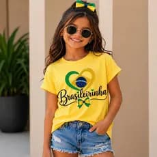 Camiseta Infantil Menina 100%Algodão Brasil Confortável Sofisticada Leve Entrega Rápida