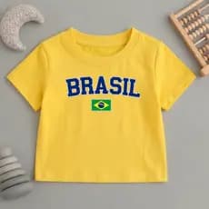 Camiseta Camisa Infantil 100% Algodão Hipoalergênico Brasil Copa Do Mundo Hexa