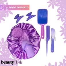 Kit Escova Massageador Touca de Cetim Pente e Presilha Beauty Flash Presente Especial para você