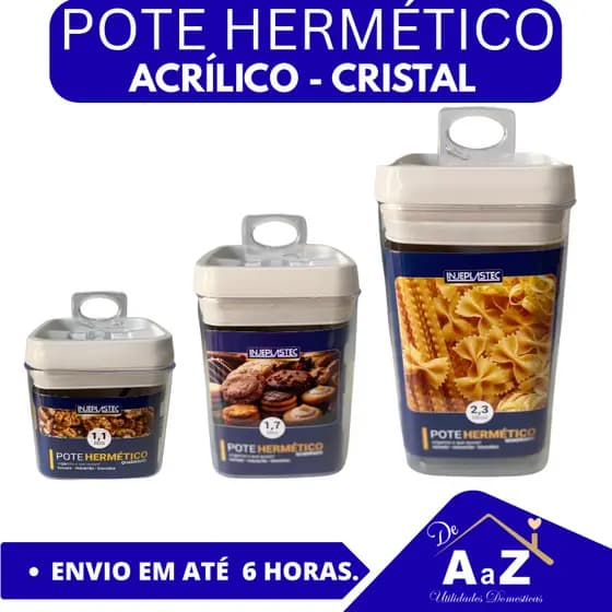 POTES DE MANTIMENTOS QUADRADO HERMÉTICO COM TAMPA AIR LOCK ACRILICO LINHA PREMIUM LIVRE BPA