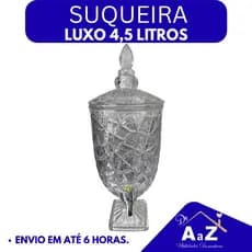 Suqueira Luxo vidro com tampa e torneira 4,5 litros
