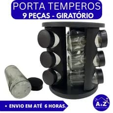 PORTA TEMPERO CONDIMENTO GIRATÓRIO COM 9 POTES VIDRO RESISTENTES