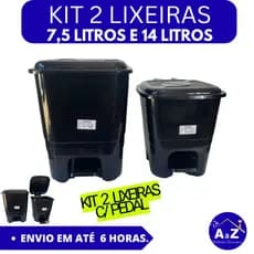 LIXEIRA PRETA KIT COM 2 BLACK LINE PREMIUM COM PEDAL TAMANHO IDEAL 7,5 E 15 LITROS | INPLAST