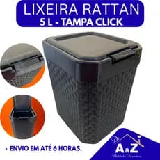 Lixeira 5 Litros Rattan Tampa Click Abre Automática Banheiro Lavabo Cozinha Escritório