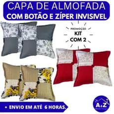 KIT 2 CAPA DE ALMOFADA COM BORDA BOTÃO E ZÍPER INVISIVEL 45x45