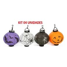 KIT LANTERNA LED DE PAPEL 04 UNID ENFEITE DECORATIVO HALLOWEEN