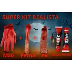 PARTES DO CORPO REALISTAS PERNA + MÃO +PÉ + SANGUE ARTIFICIAL ENFEITE HALLOWEEN