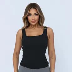 Blusa Regata Feminina Decote Quadrado Alça Larga Confortável Decote Quadrado Básica Para Verão Lisa