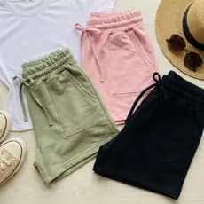Short Feminino Moletom Slim Cintura Elástica com Bolsos P ao GG Casual Confortável Preto Rosa Verde