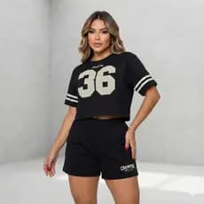 Conjunto Feminino Slim Blusa Manga Curta e Shorts P ao GG Casual Confortável Versátil