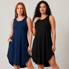 Kit 2 Vestido Feminino Midi Regata Soltinho com Bolsos Confortável Casual Verão 2026