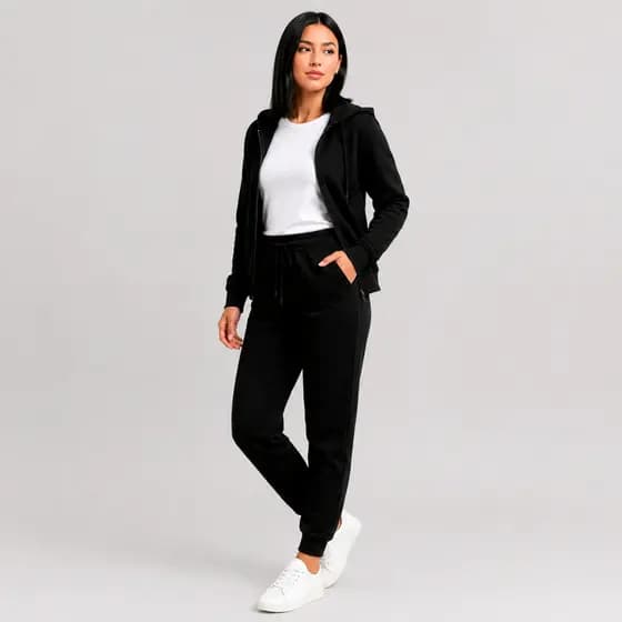 Conjunto Moletom Feminino Flanelado Jaqueta Zíper Capuz + Calça Jogger Confortável Casual Inverno 2026