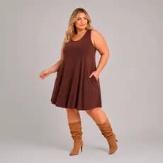 Vestido Midi Feminino Plus Size Regata Com Bolso Malha Confortável Leve Casual e Versátil Verão 2026