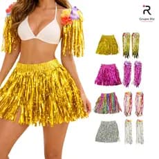Fantasia Carnaval Kit Saia Fitilhos + Ombreira Glitter Floral Bloquinhos