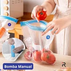 Kit 5 ou 10 Sacos Organizador a Vácuo com Bomba Manual Conservar Alimentos Frescos