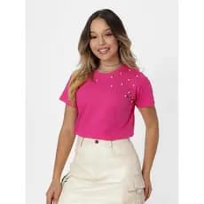 T-SHIRT PEROLAS NO OMBRO  - ROSA PINK