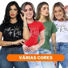 T-SHIRT FEMININA CAMISETA 100% ALGODÃO MODA CRISTÃ FILHA DO REI PÉROLAS BLUSA CASUAL VÁRIAS CORES