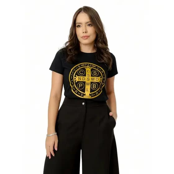 BLUSA FEMININA CATÓLICA MEDALHA DE SÃO BENTO